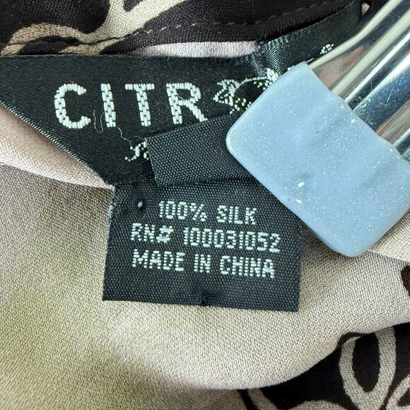 Citron Santa Monica Brown Floral 3/4 Flare Sleeve Silk Top Fairy Grunge Forest M - Picture 8 of 11